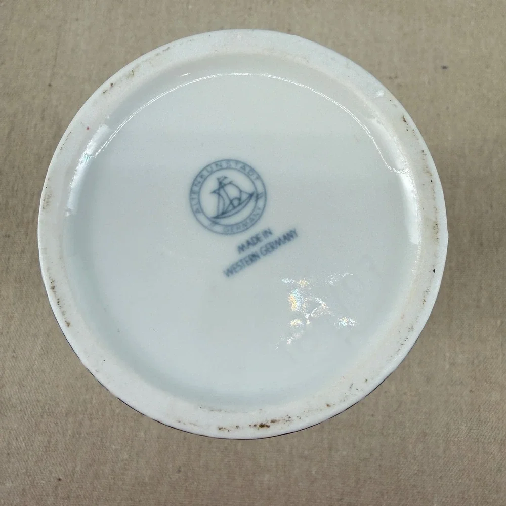 Vintage Altenkunstadt Western Germany Porcelain King‎ Decanter Blue White MCM
